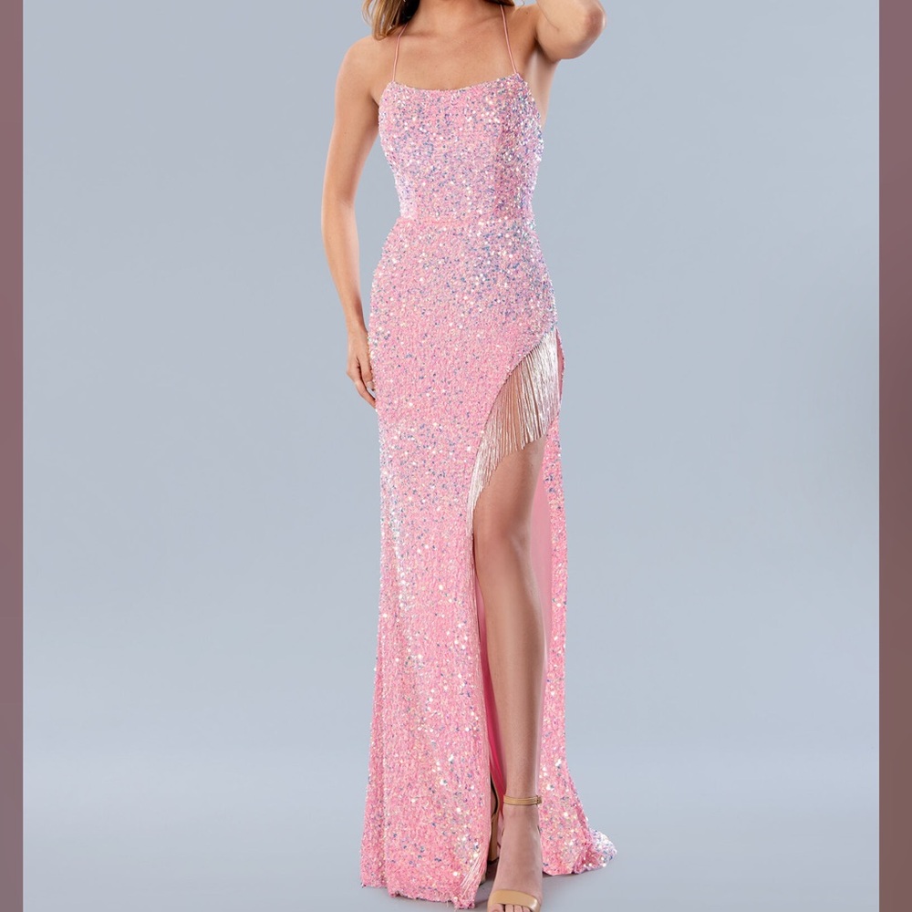 Stella Couture 24116 Size 2 Pink Beaded Sequin Dress With Beading On Slit NWT